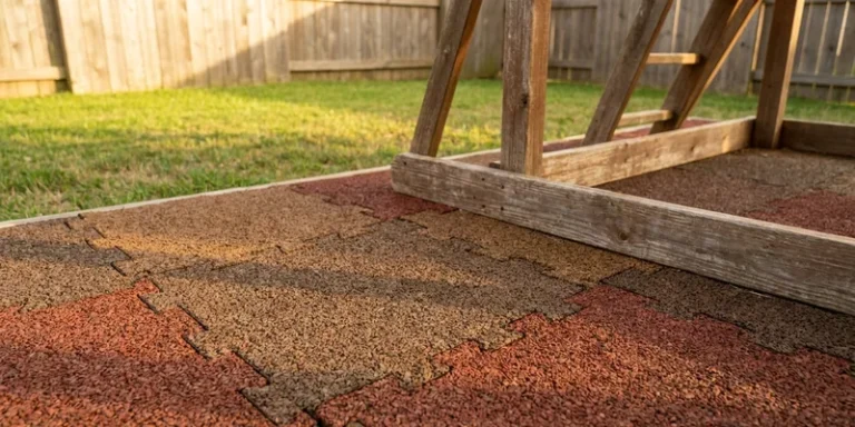 rubber mulch mats for playground: playground ground surfacing close-up under play equipment