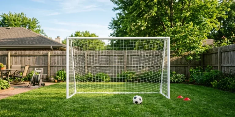 soccer goal for backyard: backyard game setup on a lawn
