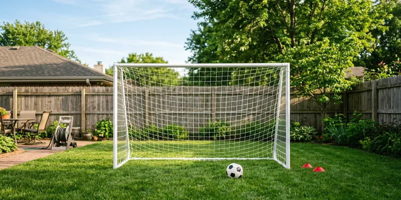 soccer goal for backyard: backyard game setup on a lawn