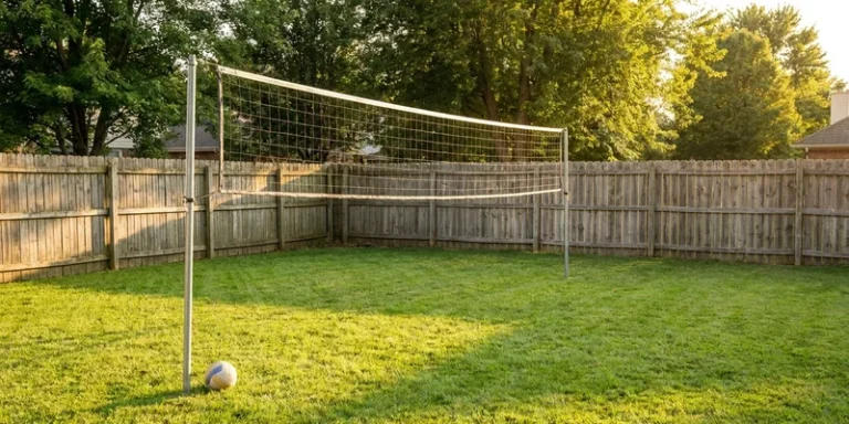 volleyball net for backyard: backyard game setup on a lawn