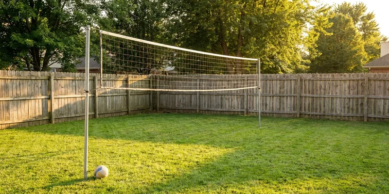 volleyball net for backyard: backyard game setup on a lawn